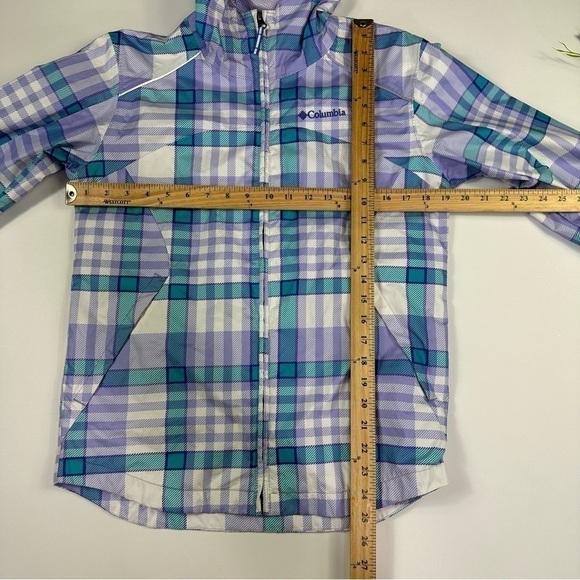 Columbia Girls Jacket Large Hooded Plaid Windbreaker Raincoat Rain - Picture 6 of 13